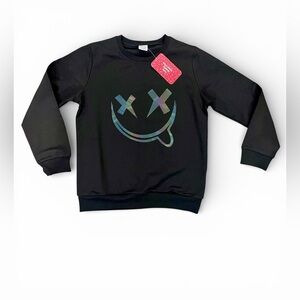 PatPat Black Sweatshirt with Holographic Smiley